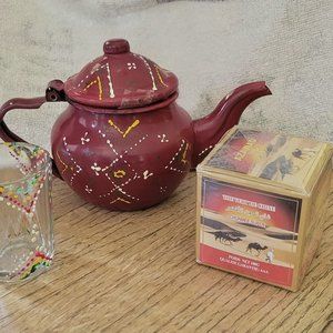 African Tea Pot with 2 cups and Tea